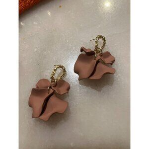 Light Brown Flower earring big chocolate long brown petal leaf earrings big gold